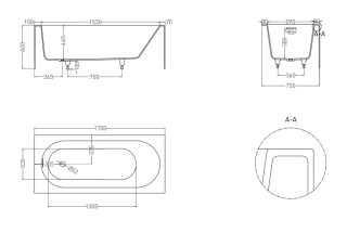 Ванна из искусственного камня Salini Fabia S-Sense 102611M 170x75см белый матовый